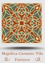 Majolica ceramic tile in beige, olive green and red terracotta. Vintage potttery faience. Traditional pottery product. spanish cer Royalty Free Stock Photo