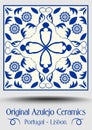 Majolica pottery tile, blue and white azulejo, original traditional Portuguese and Spain decor