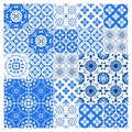 Majolica tile collection azulejo design. Blue pattern with national ornate set. Vector illustration.