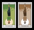 Major Arcana Tarot Cards. The Hanged Man. Man hanging from a tree, face down, subject of the right foot, with praying hands