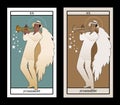 Major Arcana Tarot Cards. Judgement. Archangel with great wings, wearing hat playing the trumpet