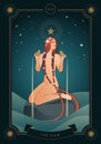 Major Arcana Tarot Cards. The Star. Beautiful girl naked under seven stars, pouring water from two golden bowls