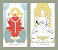 Major Arcana Tarot Cards. Stylized design. The Hierophant. Pope blessing two priests at his feet