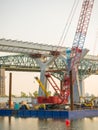 Major bridge construction site at the golden hour, Montreal, quebec, Canada Royalty Free Stock Photo