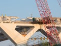 Major bridge construction site at the golden hour, Montreal, quebec, Canada Royalty Free Stock Photo