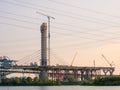 Major bridge construction site at the golden hour, Montreal, quebec, Canada Royalty Free Stock Photo