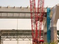 Major bridge construction site at the golden hour, Montreal, quebec, Canada. Royalty Free Stock Photo