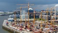 Major construction sites in the modern and fast growing city of Hamburg - aerial view - HAMBURG, GERMANY - MAY 10, 2021 Royalty Free Stock Photo