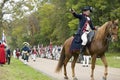 Major General Benjamin Lincoln on horseback rides down Surrender Road at the 225th Anniversary of the Victory at Yorktown, a reena