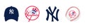 Major League Baseball MLB 2023. American League AL. Al East. New York Yankees. Logos, cap and ball with logo. Kyiv, Ukraine - Mar