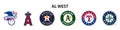 Major League Baseball MLB 2023. American League AL. Al West. Houston Astros, Oakland Athletics, Los Angeles Angels, Texas Rangers