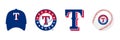 Major League Baseball MLB 2023. American League AL. Al West. Texas Rangers. Logos, cap and ball with logo. Kyiv, Ukraine - Mar 14 Royalty Free Stock Photo