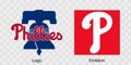 Major League Baseball MLB. National League NL. NL East. Philadelphia Phillies logo and emblem. Kyiv, Ukraine - May 22, 2022 Royalty Free Stock Photo