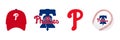 Major League Baseball MLB 2023. National League NL. NL East. Philadelphia Phillies. Logos, cap and ball with logo. Kyiv, Ukraine Royalty Free Stock Photo