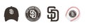 Major League Baseball MLB 2023. National League NL. NL West. San Diego Padres. Logos, cap and ball with logo. Kyiv, Ukraine - Mar