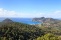 Majorca mountain panorama, Mediterranean Sea and town Camp de Mar near Peguera