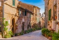 Street with old rustic houses in beautiful village on Majorca island, Spain Royalty Free Stock Photo