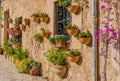 Majorca Spain, typical flower pots at house wall in Valldemossa village Royalty Free Stock Photo