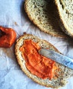 Majorcan Sobrasada on toast top view Royalty Free Stock Photo