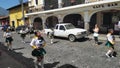 Majorettes marching down the street