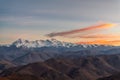 Makalu Peak and Kanchenjunga sunset glow of Himalaya mountains in Shigatse city Tibet Autonomous Region, China Royalty Free Stock Photo