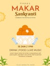 Illustration of Happy Makar Sankranti Flyer Template. holiday India Kite Festival India. Royalty Free Stock Photo