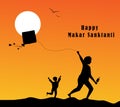 Makar Sankranti festival. Happy Indian sun celebration day poster with flying kites