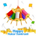 Makar Sankranti wallpaper with colorful kite string spool Royalty Free Stock Photo