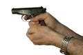 Makarov pistol shooting with both hands Royalty Free Stock Photo