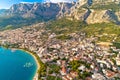 Makarska. Aerial view of Town of Makarska under Biokovo mountain