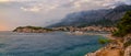 Makarska coastline panorama at sunset Croatia