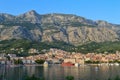 View of Makarska city center from the sea. Adriatic Sea coast, Dalmatia, Croatia