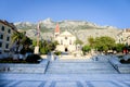 Makarska, Croatia, September 12, 2015. Exteriors of the Roman Catholic main church of Makarska, in the evening sun.