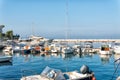 Makarska, Croatia September 2018. the promenade of the Adriatic sea with boats