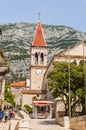 Medieval Old Town street. St MarkÃ¢â¬â¢s Church. Makarska, Dalmatia, Croatia. Royalty Free Stock Photo