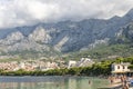 Makarska September 2018 Croatia. view of the beach of Makarska with green pine trees