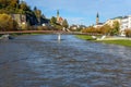 Makartsteg bridge over Salzach River in Salzburg. Austria Royalty Free Stock Photo