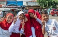 Muslima girls at Terong Street Market in Makassar, South Sulawesi, Indonesia Royalty Free Stock Photo