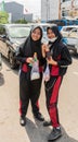 Two Muslima girls at Terong Street Market in Makassar, South Sulawesi, Indonesia Royalty Free Stock Photo