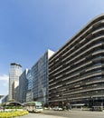 Makati, Metro Manila, Philippines - Office buildings lined along Ayala Avenue. A typical weekday of a bustling central business Royalty Free Stock Photo