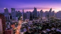 Makati skyline at sunset. Cityscape of Makati, Metro Manila, Philippines. View of Salcedo Village District and Bel Air Royalty Free Stock Photo