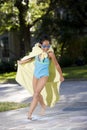 Make-believe, girl in homemade superhero costume Royalty Free Stock Photo