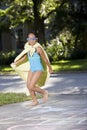 Make-believe, girl in homemade superhero costume Royalty Free Stock Photo