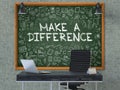 Make a Difference on Chalkboard with Doodle Icons. 3D Render.