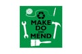 Make do and mend logo, consumer activism, homespun movement for sustainable living and to reduce waste