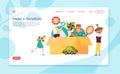 Make a donation care children internet website template banner, concept treatment business child online web page flat