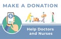 Make donation to help doctors and nurses vector flat banner template. Humanitarian aid during coronavirus. Royalty Free Stock Photo