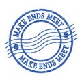 MAKE ENDS MEET, text written on blue postal stamp