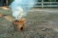 Make a fire with dry twigsand dry leaves. Royalty Free Stock Photo