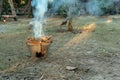 Make a fire with dry twigsand dry leaves. Royalty Free Stock Photo